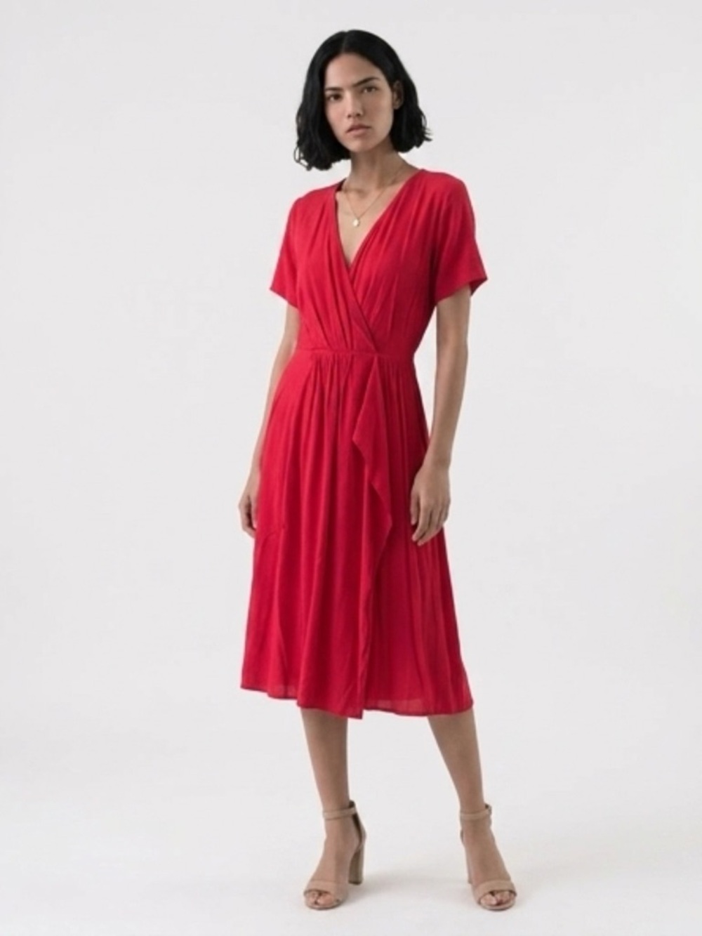 Yumi Kim Red Wrap Midi Dress - Women's Elegant V-Neck